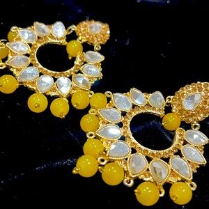 Yellow Kundan Bali/Earrings
